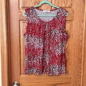 Jones Studio Blouse Womens XL Sleeveless Abstract Print Scoop Neck Keyhole